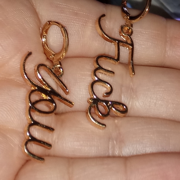 NEW! Unique F#CK You Cursive Gold Huggie Earrings - LAST PAIR - Picture 3 of 3